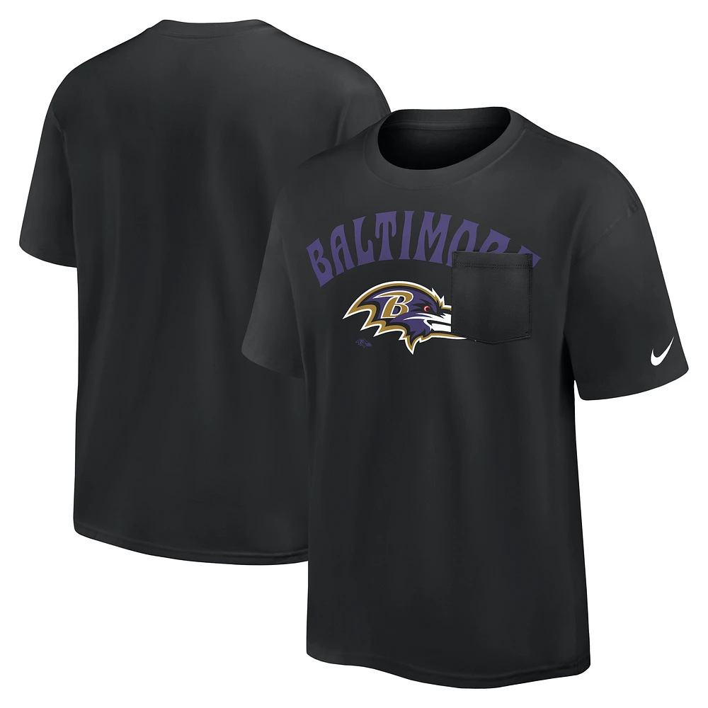 Men's Nike Black Baltimore Ravens Rewind Heavy Max90 Pocket T-Shirt