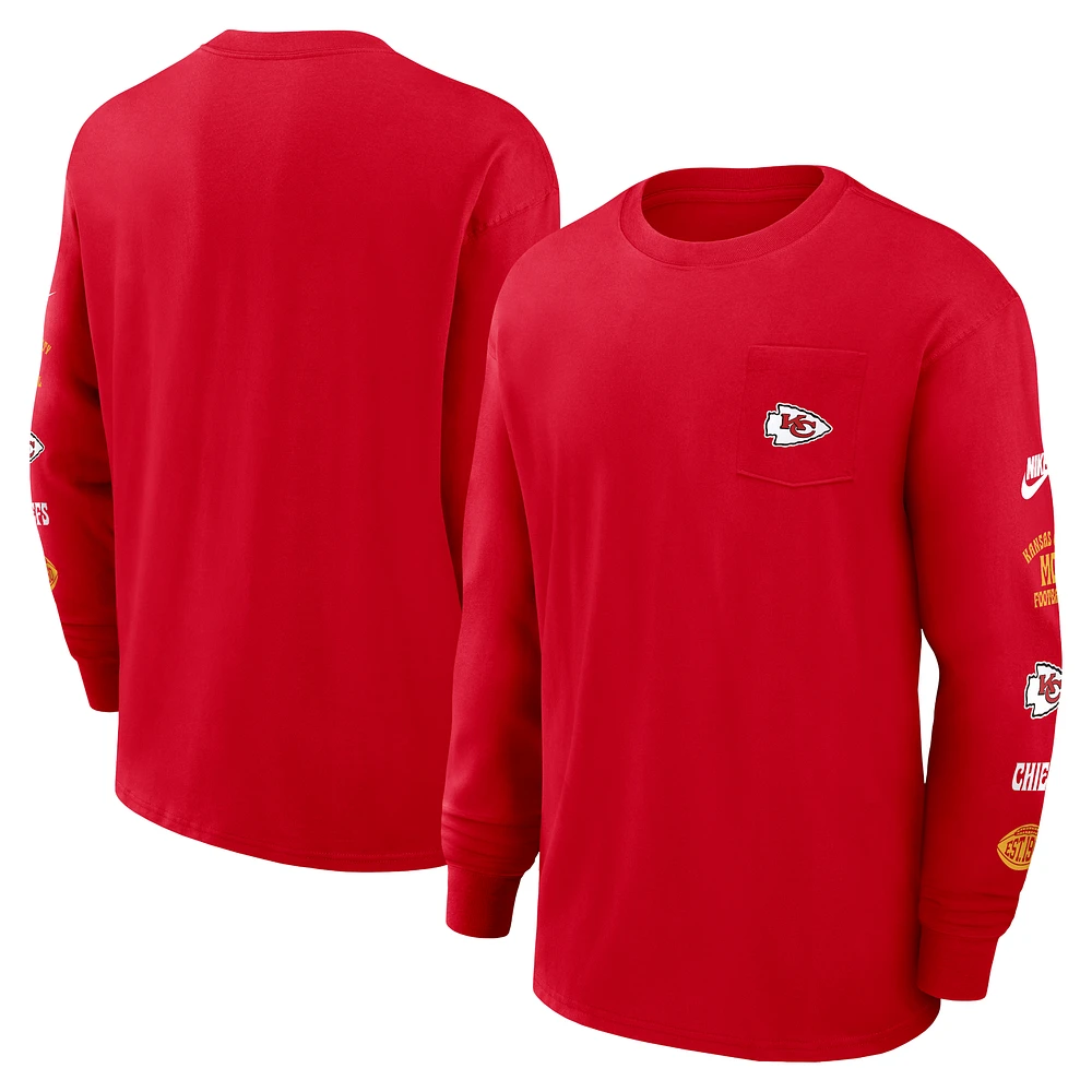 Men's Nike Red Kansas City Chiefs Rewind Heavy Max90 Pocket Long Sleeve T-Shirt