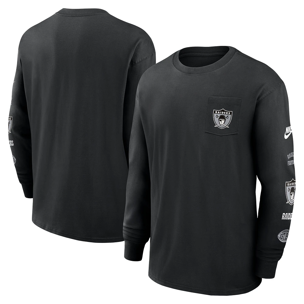 Men's Nike Black Las Vegas Raiders Rewind Heavy Max90 Pocket Long Sleeve T-Shirt