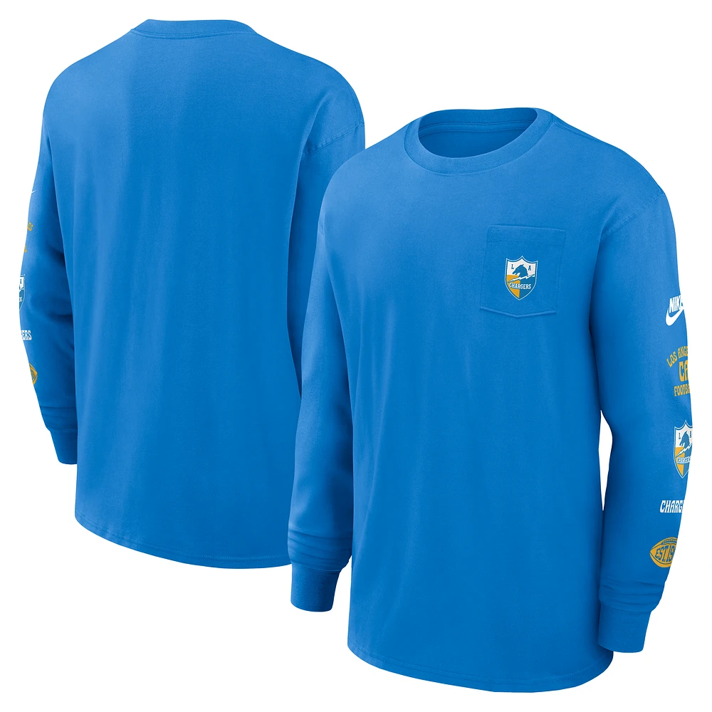 Men's Nike Powder Blue Los Angeles Chargers Rewind Heavy Max90 Pocket Long Sleeve T-Shirt