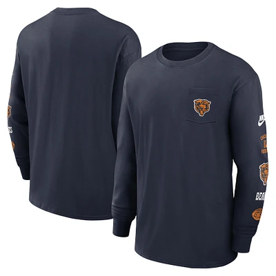 Men's Nike Navy Chicago Bears Rewind Heavy Max90 Pocket Long Sleeve T-Shirt