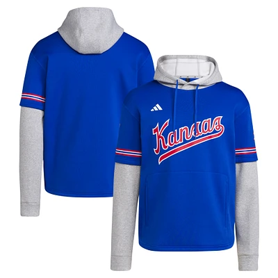 Men's adidas Royal Kansas Jayhawks Pullover Baseball Jersey Hoodie