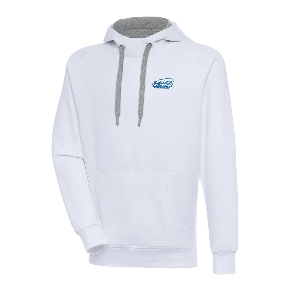 Men's Antigua White Assumption Greyhounds Victory Pullover Hoodie