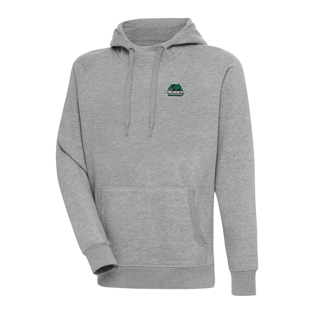 Men's Antigua Heather Gray Binghamton Bearcats Victory Pullover Hoodie