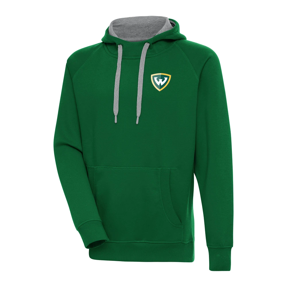 Men's Antigua Green Wayne State Warriors Victory Pullover Hoodie