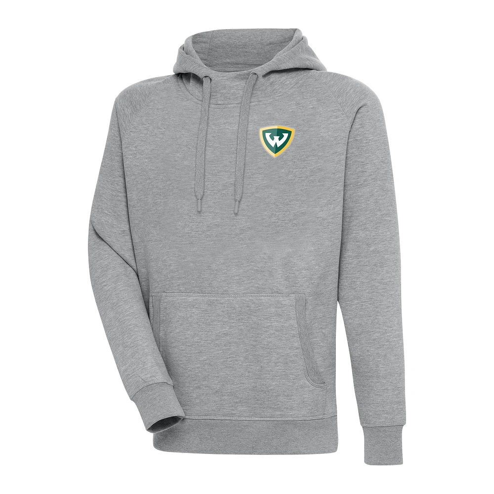 Men's Antigua Heather Gray Wayne State Warriors Victory Pullover Hoodie