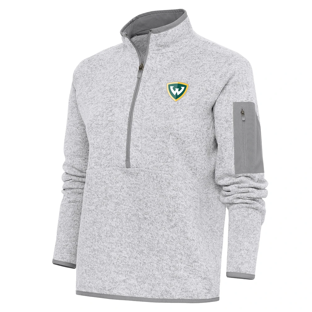 Women's Antigua Heather Gray Wayne State Warriors Fortune Half-Zip Jacket