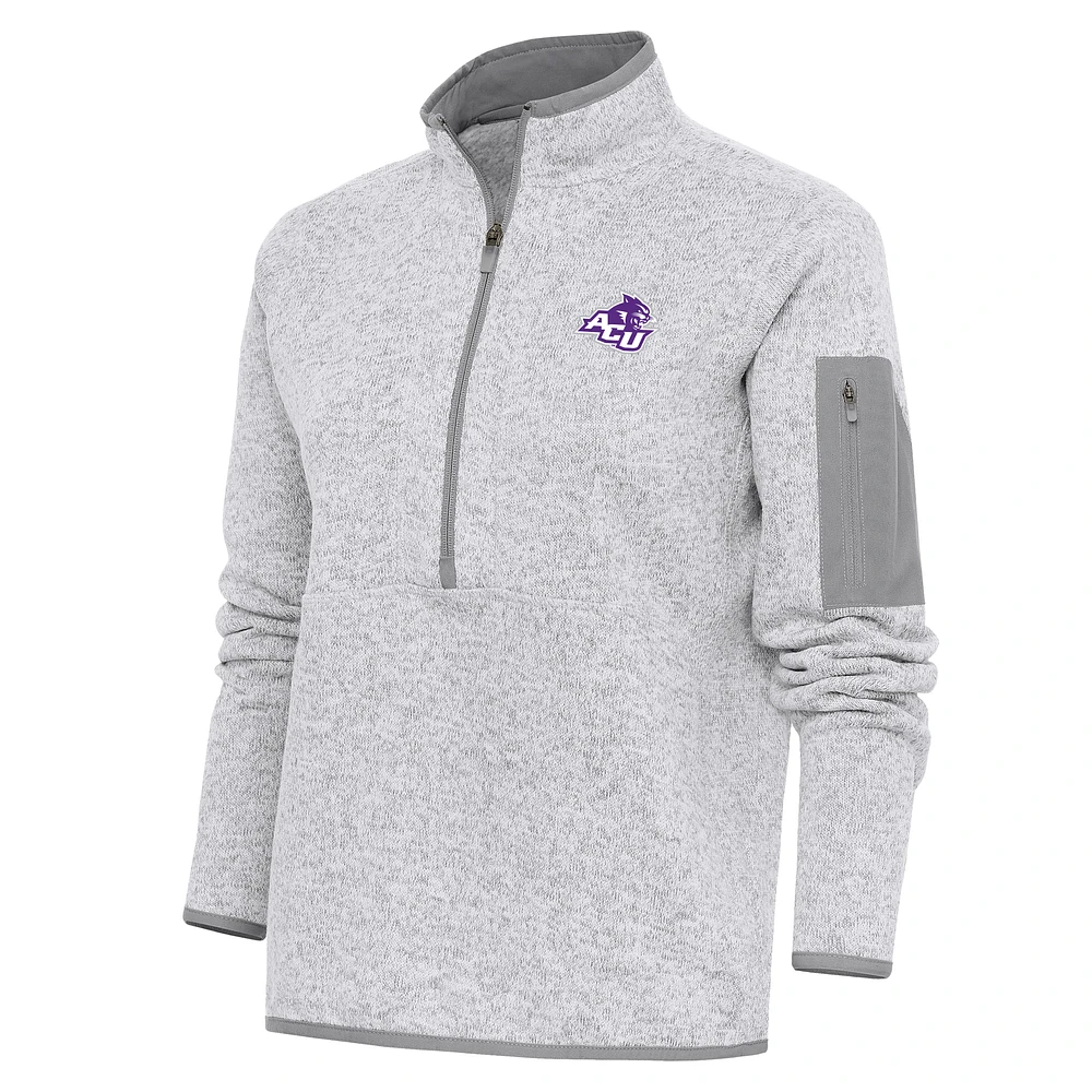 Women's Antigua Heather Gray Abilene Christian University Wildcats Fortune Half-Zip Jacket