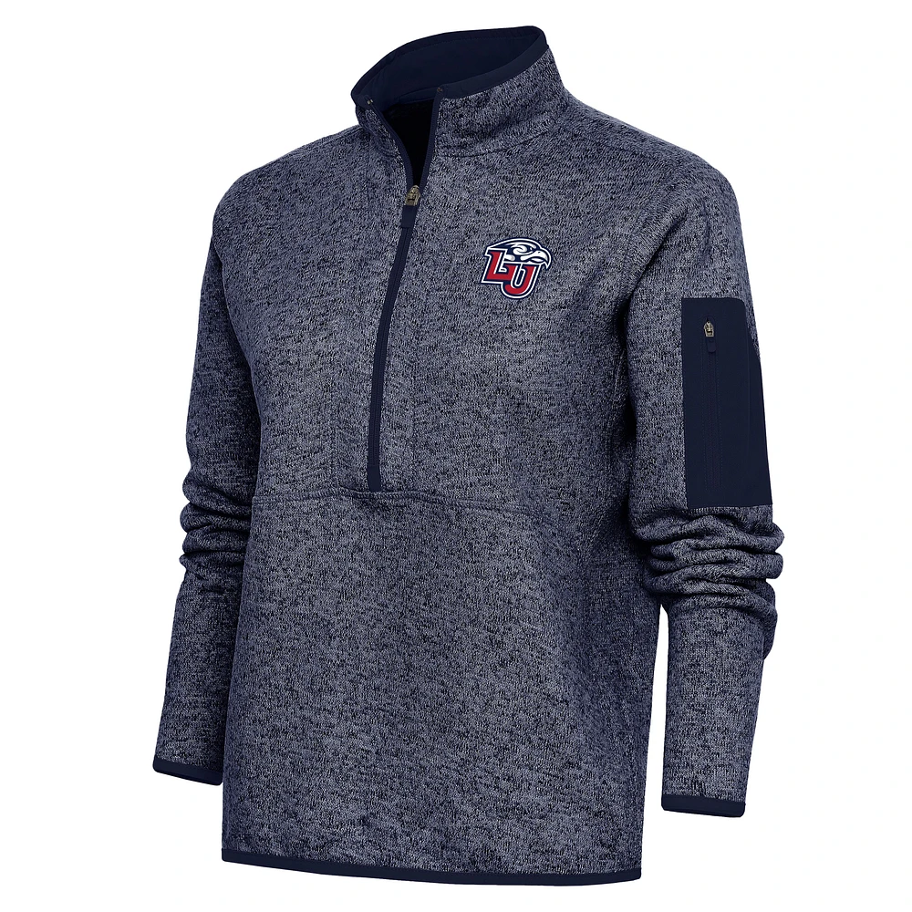 Women's Antigua Heather Navy Liberty Flames Fortune Half-Zip Jacket