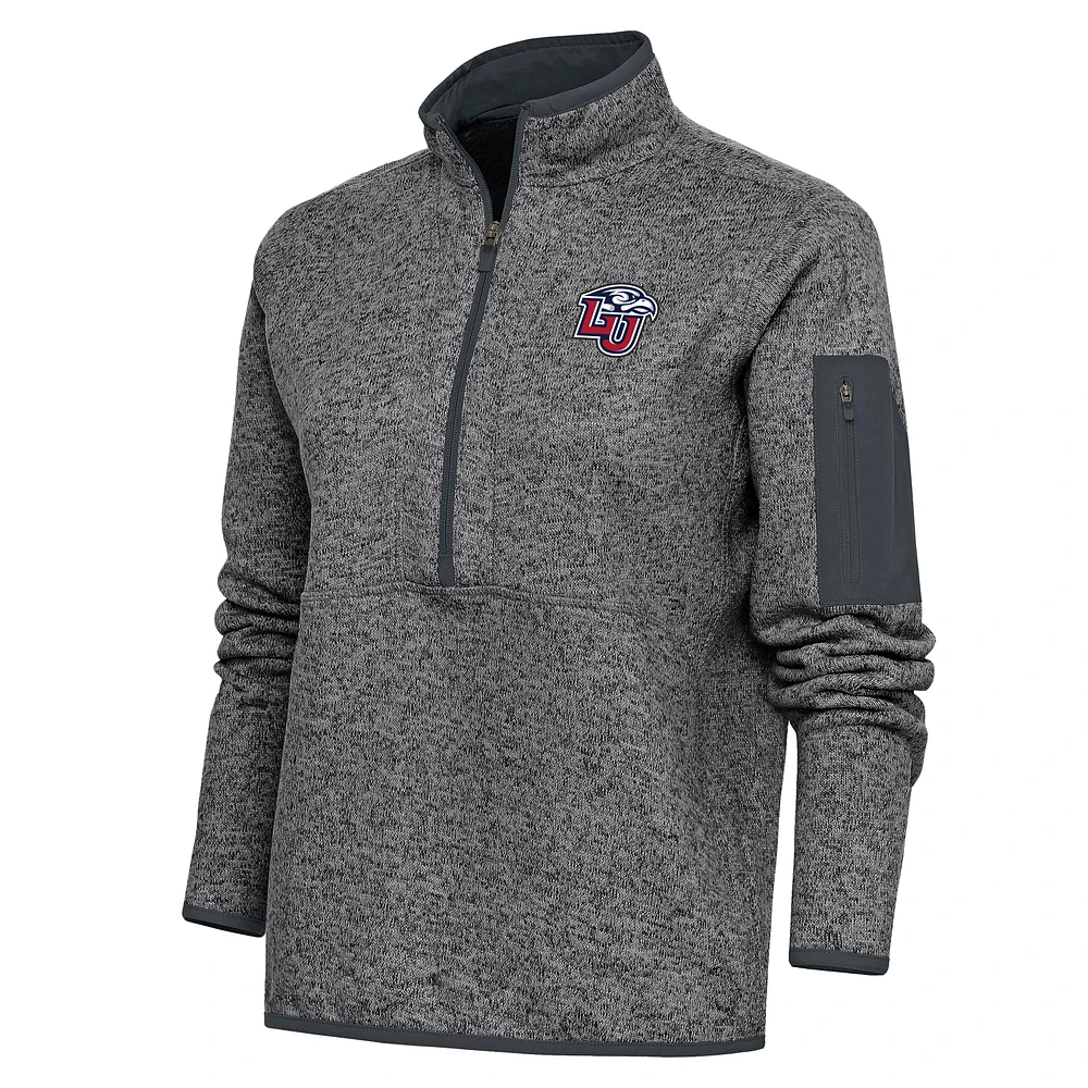Women's Antigua Heather Charcoal Liberty Flames Fortune Half-Zip Jacket