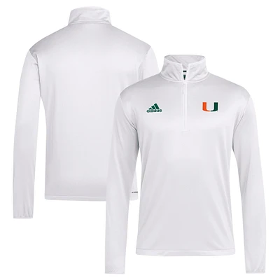 Men's adidas White Miami Hurricanes 2024 Coaches Sideline Quarter-Zip Top