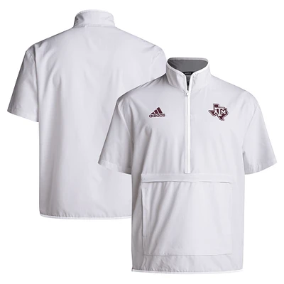 Men's adidas White Texas A&M Aggies 2024 Coaches Sideline Half-Zip Short Sleeve Jacket