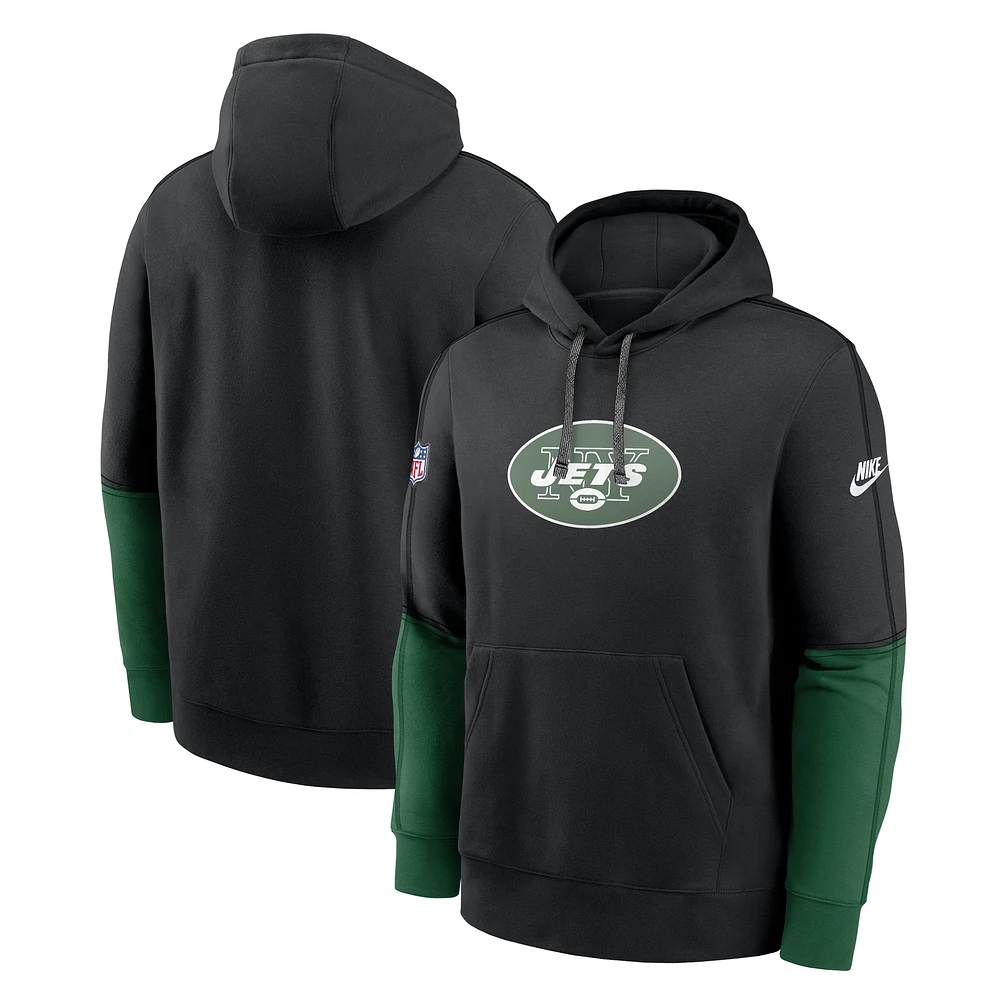 Men's Nike Black New York Jets Throwback Logo Club Tri-Blend Pullover Hoodie