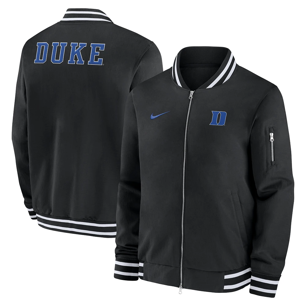 Men's Nike Black Duke Blue Devils 2024 Sideline Relaxed Full-Zip Bomber Jacket