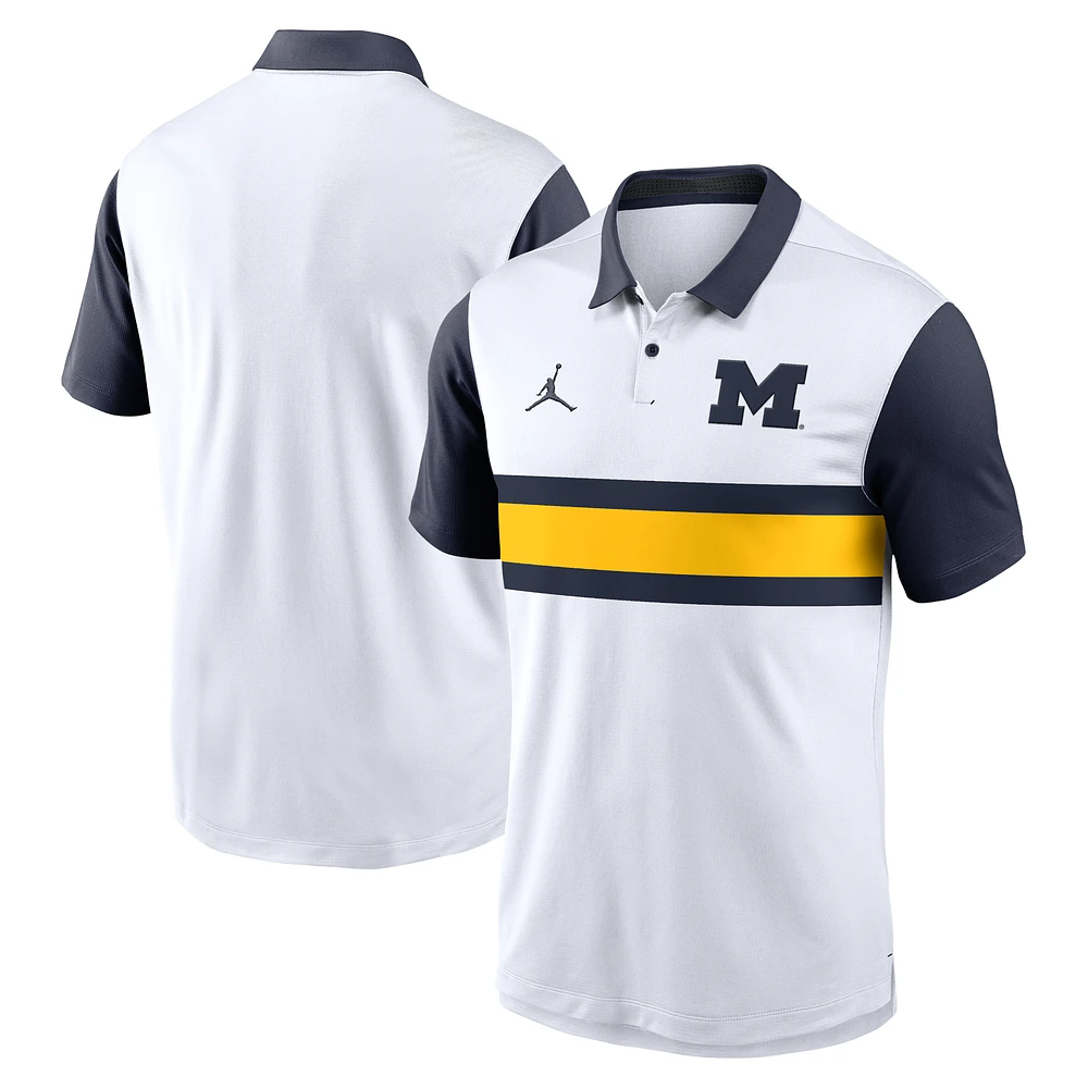 Men's Jordan Brand White/Navy Michigan Wolverines Primetime Campus Pattern Vapor Dri-FIT Polo