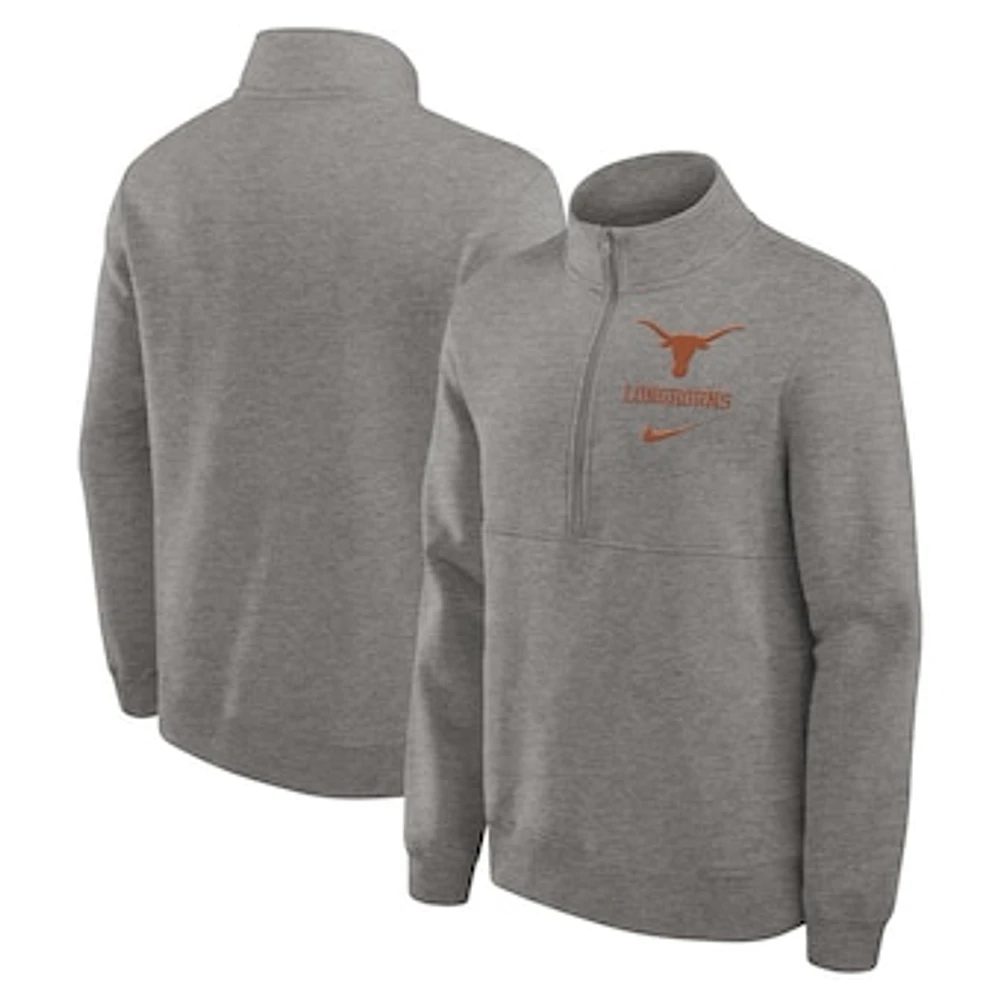Men's Nike Heather Gray Texas Longhorns Primetime Club Half-Zip Pullover