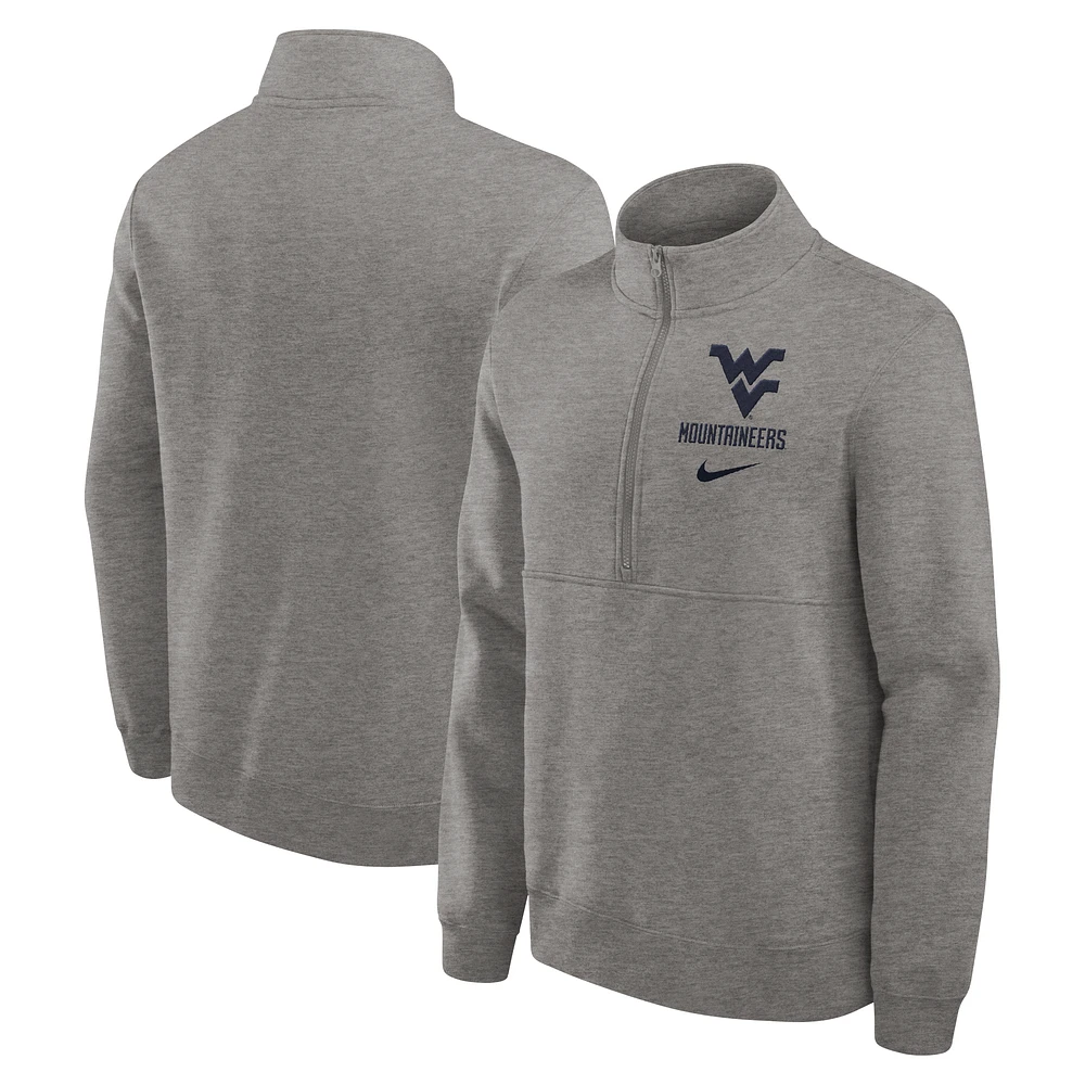 Men's Nike Heather Gray West Virginia Mountaineers Primetime Club Half-Zip Pullover
