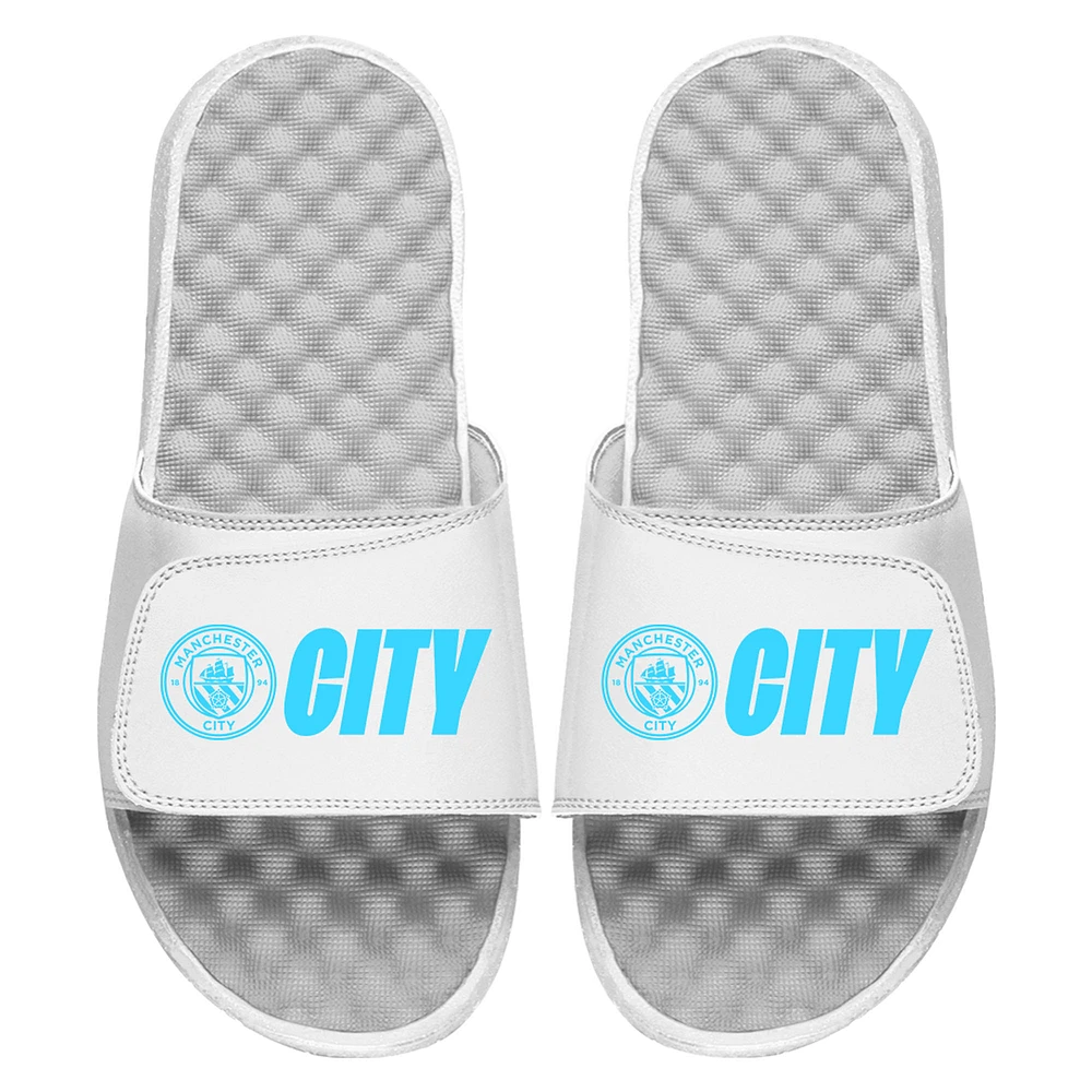 Men's ISlide White Manchester City Logo Slide Sandals