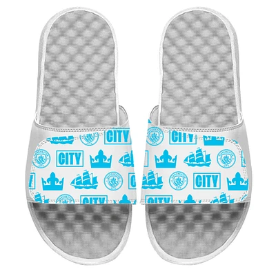 Youth ISlide  White Manchester City Glyph Pattern Slide Sandals