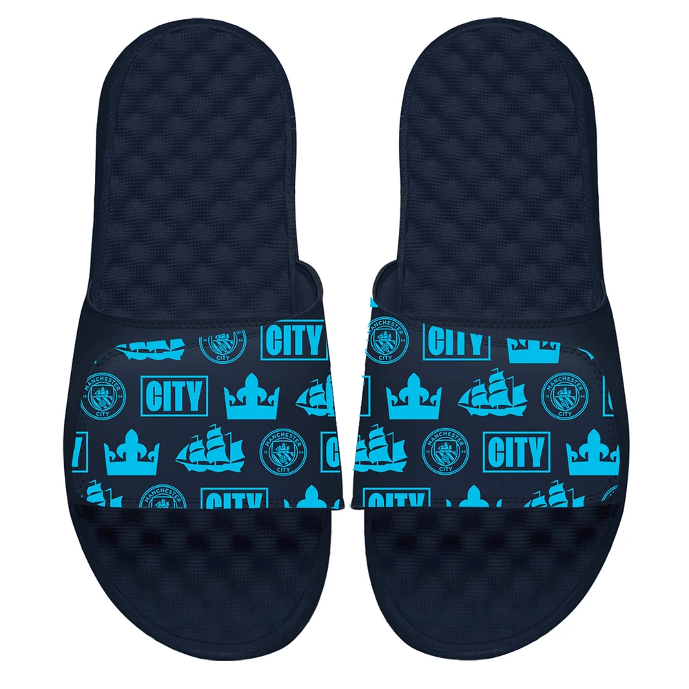 Men's ISlide Navy Manchester City Glyph Pattern Slide Sandals