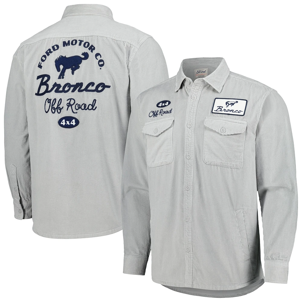 Men's American Needle Gray Bronco Reynolds Corduroy Button-Up Long Sleeve Shirt