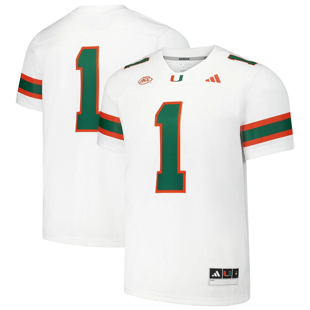 Men's adidas #1 White Miami Hurricanes Premier Football Jersey
