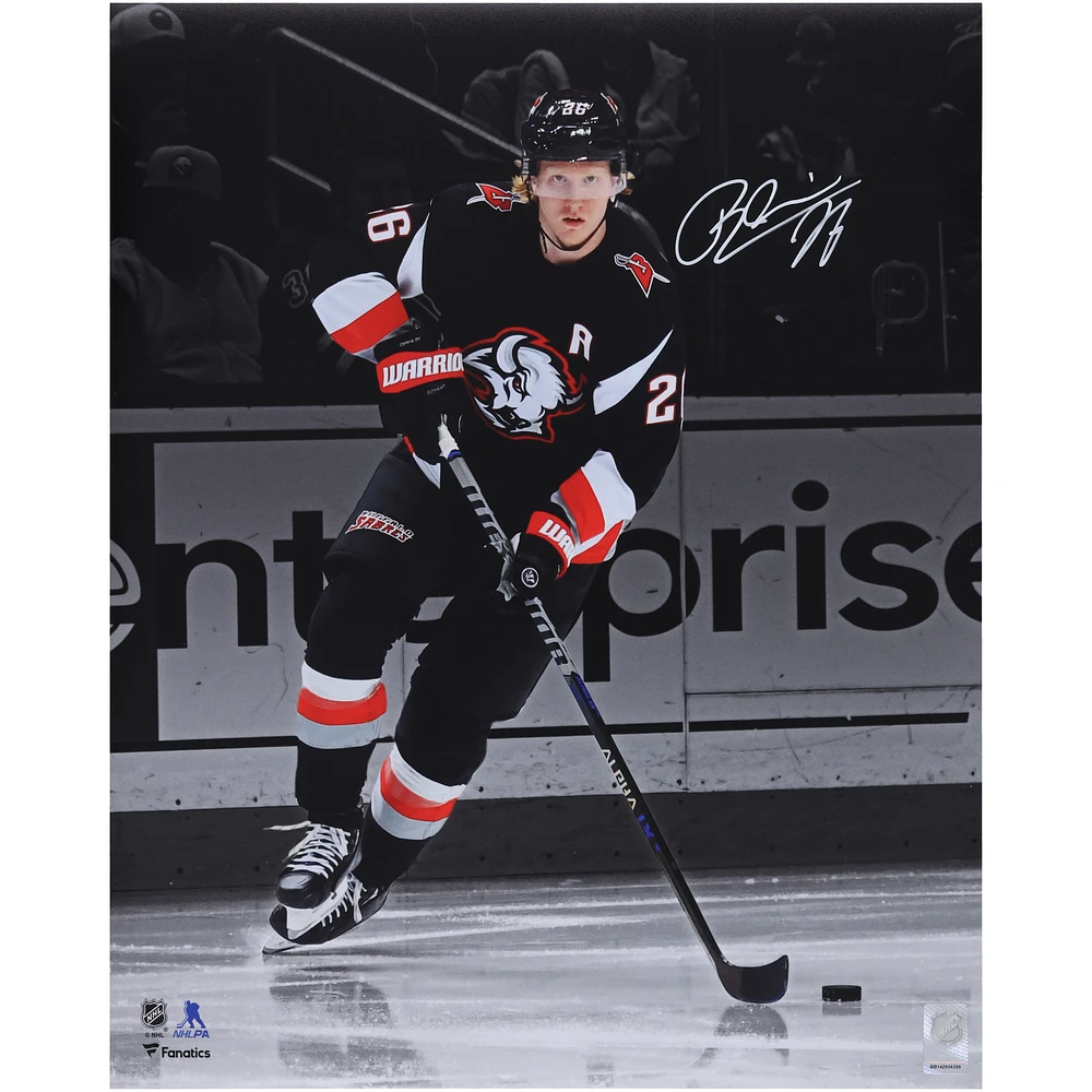 Rasmus Dahlin Buffalo Sabres Autographed 16" x 20" Black Alternate Jersey with Puck Photograph