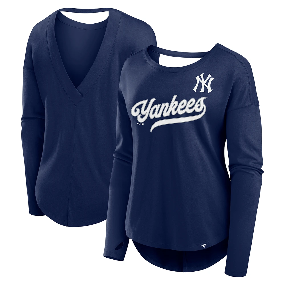 Women's Fanatics Navy New York Yankees Core Boat Neck Long Sleeve T-Shirt