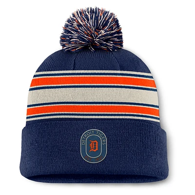 Men's Fanatics Navy Detroit Tigers Fundamental Patch Cuffed Knit Hat with Pom