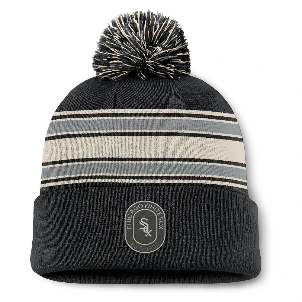 Men's Fanatics Black Chicago White Sox Fundamental Patch Cuffed Knit Hat with Pom