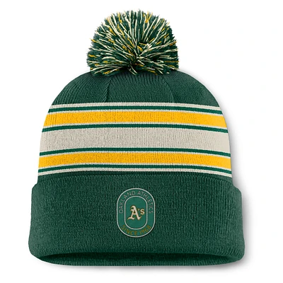 Men's Fanatics Green Oakland Athletics Fundamental Patch Cuffed Knit Hat with Pom