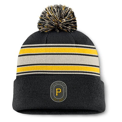 Men's Fanatics Black Pittsburgh Pirates Fundamental Patch Cuffed Knit Hat with Pom