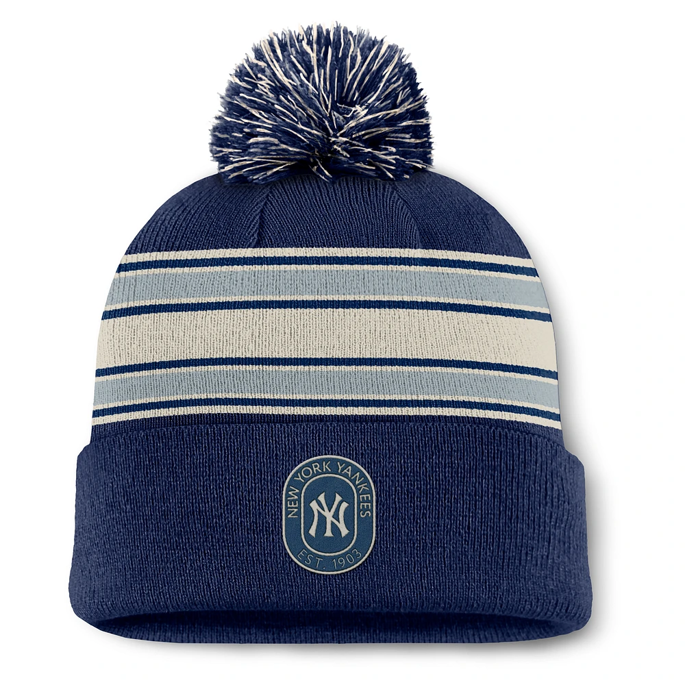Men's Fanatics Navy New York Yankees Fundamental Patch Cuffed Knit Hat with Pom