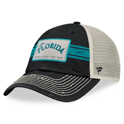 Men's Fanatics Black/Natural Florida Marlins Cooperstown Collection Heritage Stripe Trucker Adjustable Hat