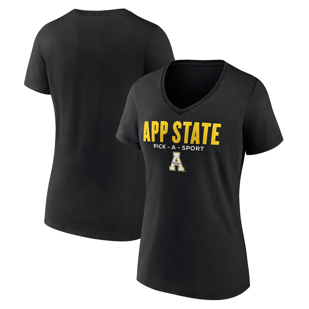 Women's Black Appalachian State Mountaineers Authentic Pick-A-Sport V-Neck T-Shirt
