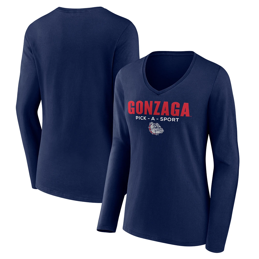 Women's Navy Gonzaga Bulldogs Authentic Pick-A-Sport Long Sleeve V-Neck T-Shirt