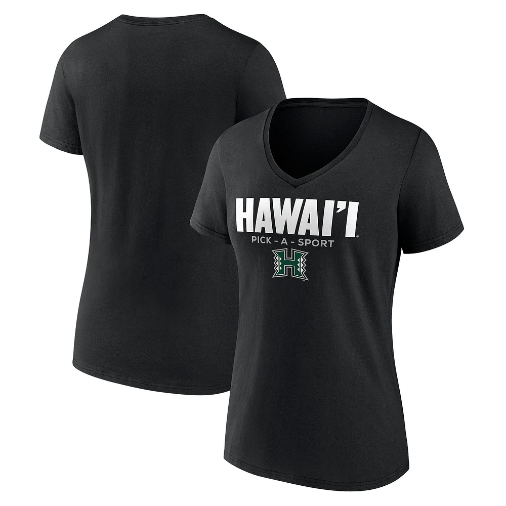 Women's Black Hawaii Rainbow Warriors Authentic Pick-A-Sport V-Neck T-Shirt