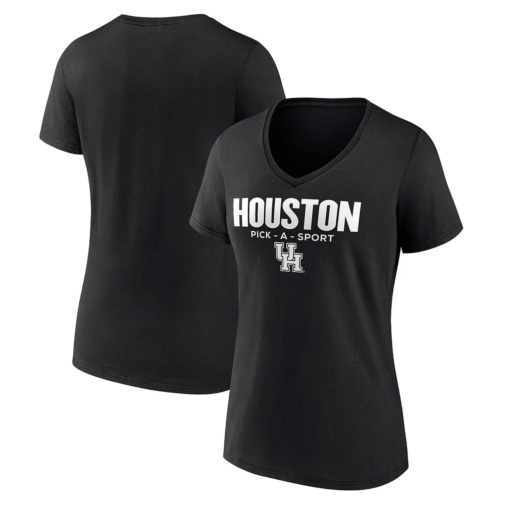 Women's Black Houston Cougars Authentic Pick-A-Sport V-Neck T-Shirt