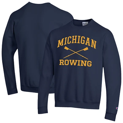 Men's Champion Navy Michigan Wolverines Rowing Eco Powerblend Pullover Sweatshirt