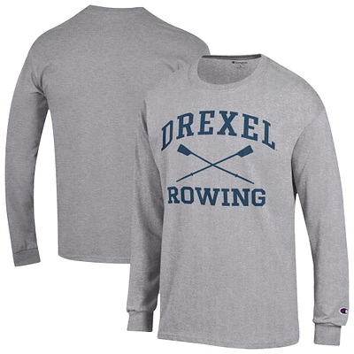 Men's Champion  Gray Drexel Dragons Rowing Jersey Long Sleeve T-Shirt