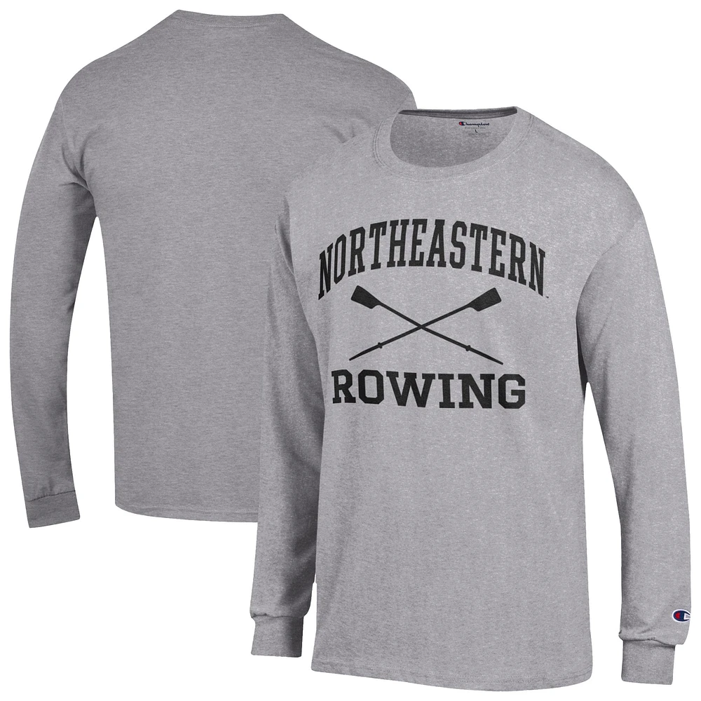 Men's Champion Gray Northeastern Huskies Rowing Jersey Long Sleeve T-Shirt