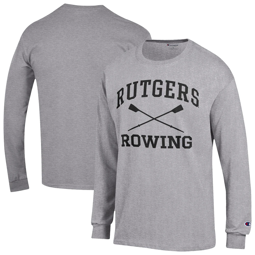 Men's Champion Gray Rutgers Scarlet Knights Rowing Jersey Long Sleeve T-Shirt