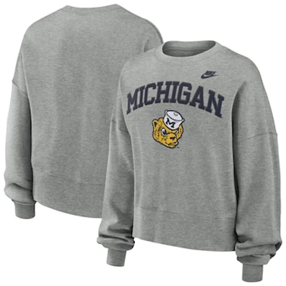 Women's Nike Heather Gray Michigan Wolverines Oversized Legacy Classic Pullover Sweatshirt