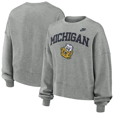 Women's Nike Heather Gray Michigan Wolverines Oversized Legacy Classic Pullover Sweatshirt