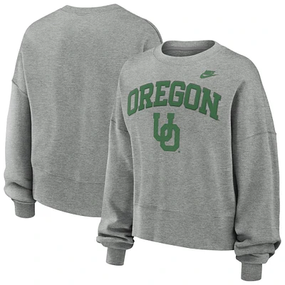 Women's Nike Heather Gray Oregon Ducks Oversized Legacy Classic Pullover Sweatshirt