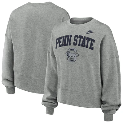 Women's Nike Heather Gray Penn State Nittany Lions Oversized Legacy Classic Pullover Sweatshirt