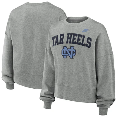 Women's Nike Heather Gray North Carolina Tar Heels Oversized Legacy Classic Pullover Sweatshirt