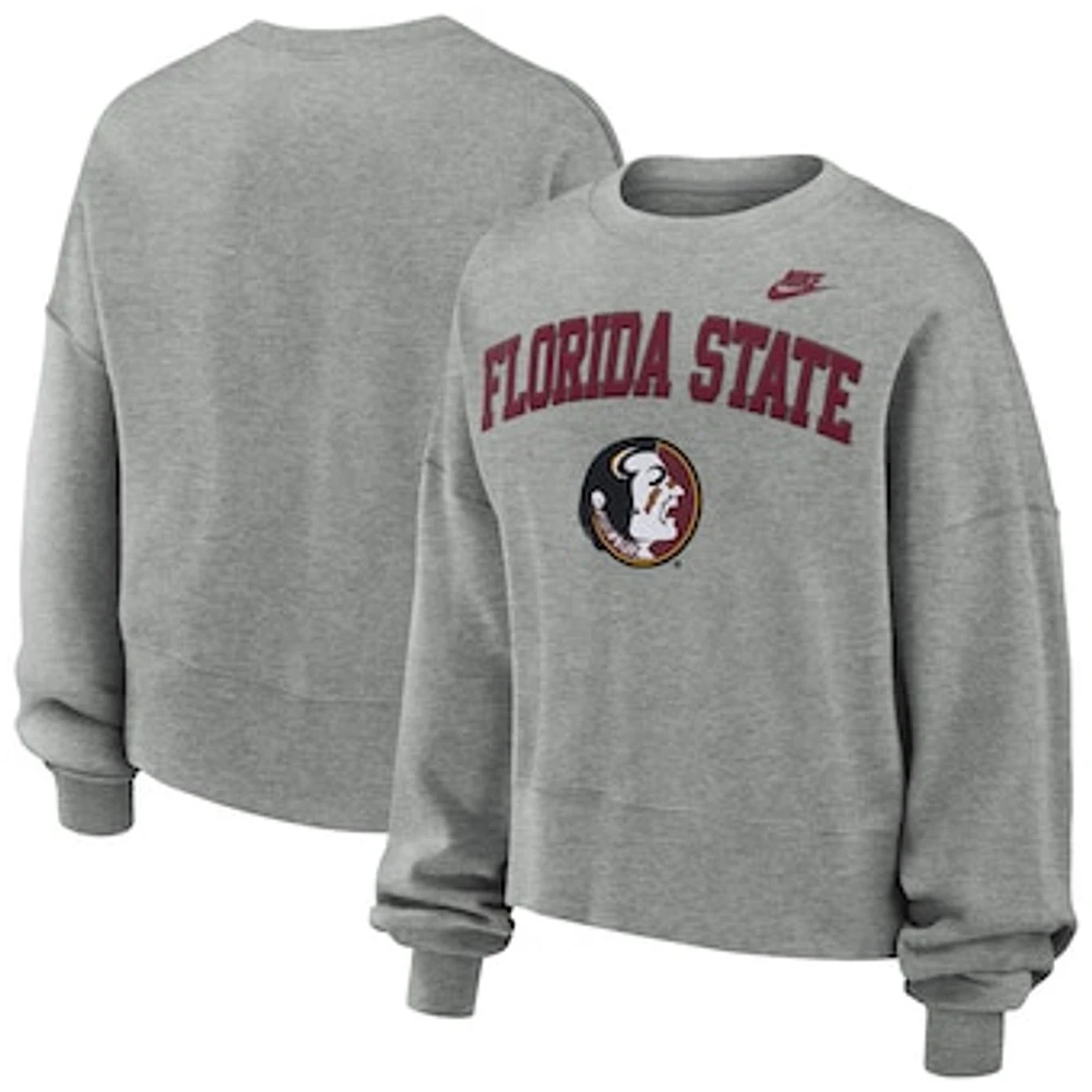 Women's Nike Heather Gray Florida State Seminoles Oversized Legacy Classic Pullover Sweatshirt