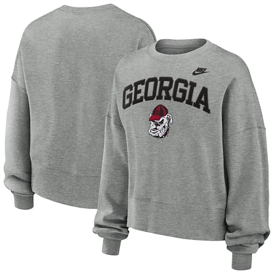 Women's Nike Heather Gray Georgia Bulldogs Oversized Legacy Classic Pullover Sweatshirt