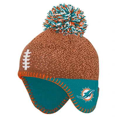 Preschool Brown Miami Dolphins Football Head Knit Hat with Pom